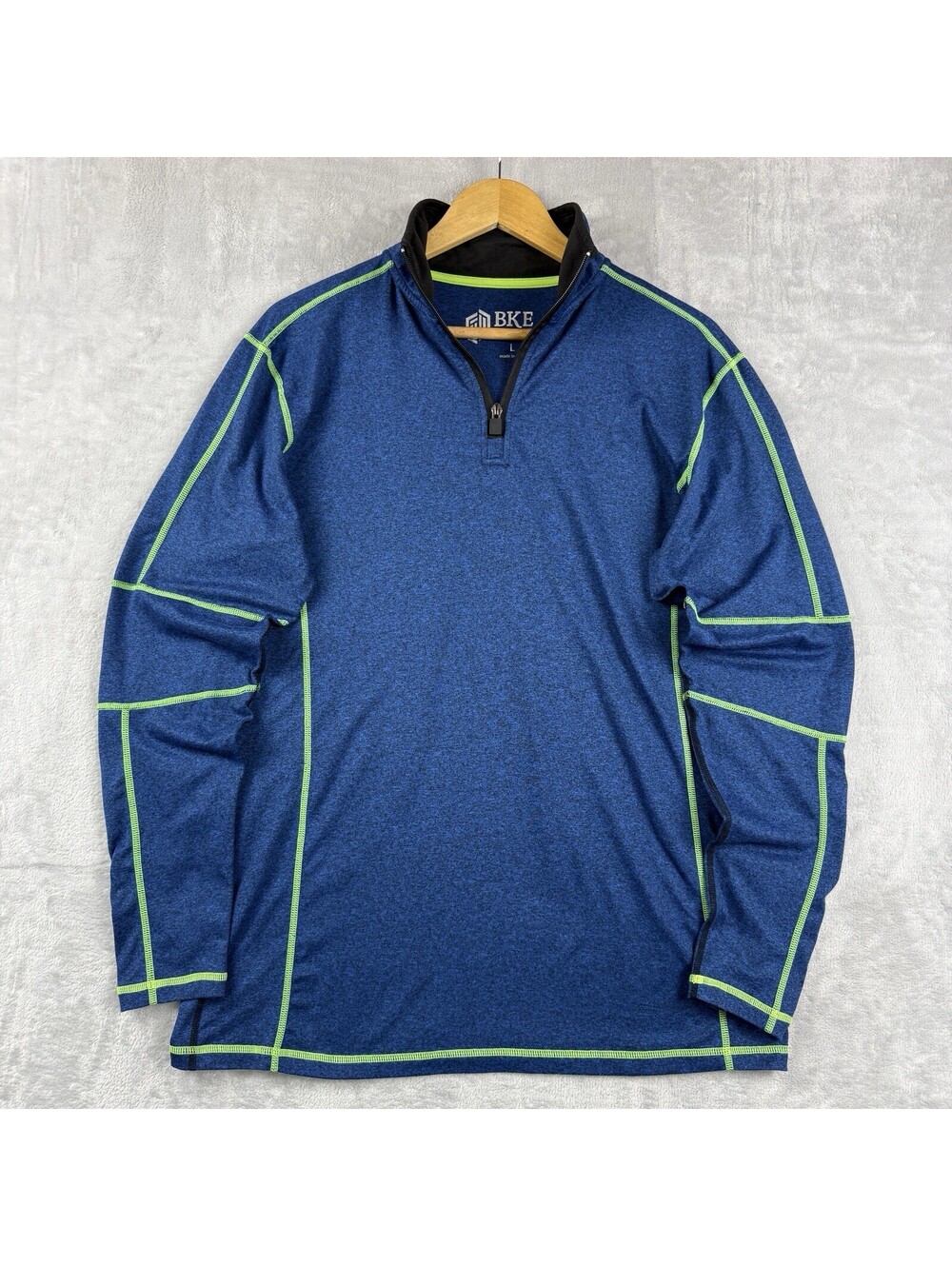 BKE Sport Mens L Blue Green Contrast Stitch 1/4 Zip Athletic Pullover Shirt Tech